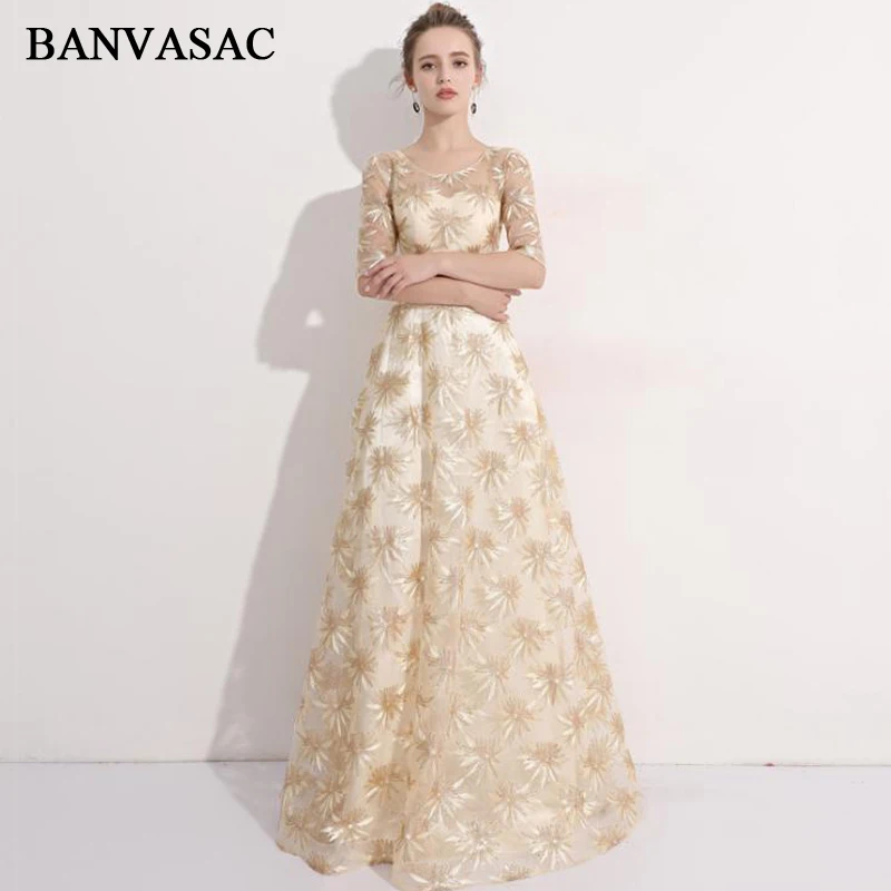 BANVASAC 2018 г. Длинные вечерние платья трапециевидной формы с круглым вырезом и