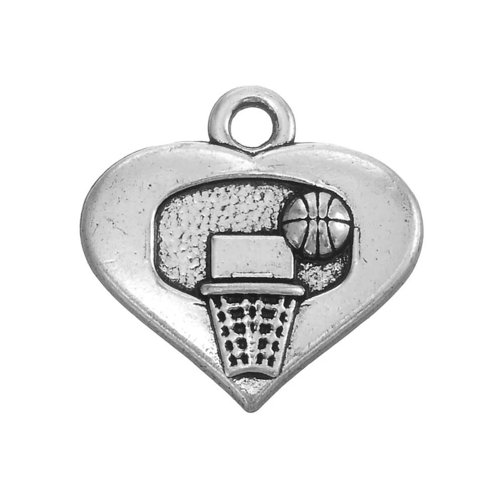 Dawapara Basketball and Hoop Heart Sports Charms For DIY Necklace/Bracelet Making Silver Plated Findings for Men Women 5pcs | Украшения и
