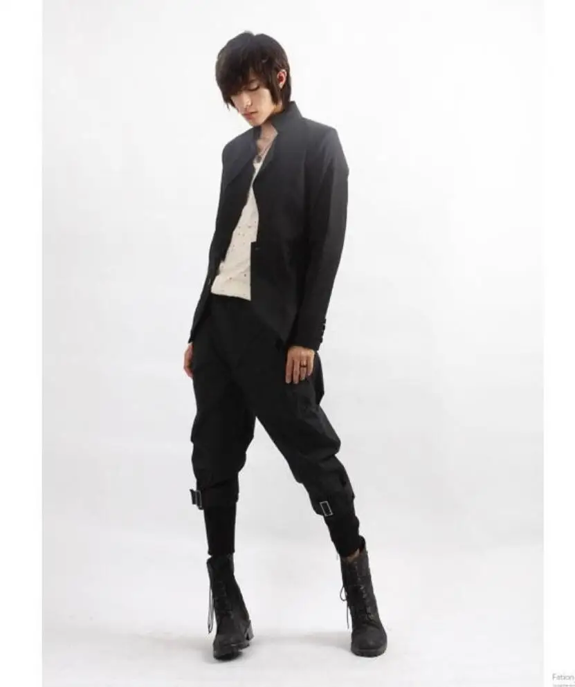 Hot 2021 New Fashion Nightclub Harem Pants Men Plus Size Capris Skinny Culottes Boot Cut Trousers Hairstylist Costumes | Мужская одежда