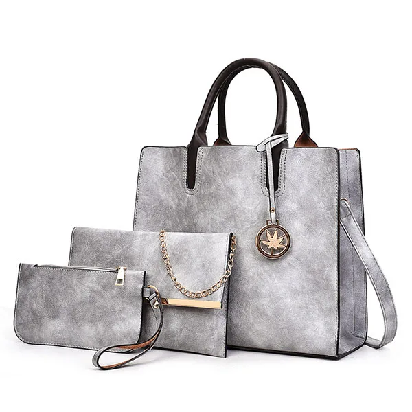 Gray Composite Bag 3 шт./компл. большой Ёмкость сумки через плечо для Для женщин Винтаж из искусственной кожи Для женщин модная сумка, сумка на плечо, для девушек, ручная сумка+ маленький кошелек - Цвет: Gray Composite Bag
