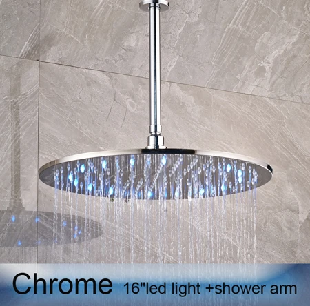Chrome 16 inch Матовый Никель 16 дюймов насадка для душа со светодиодной подсветкой насадки для душа осадков Круглый Большой Лейка для душа из АБС с латунный душевой держатель - Цвет: Chrome 16 inch