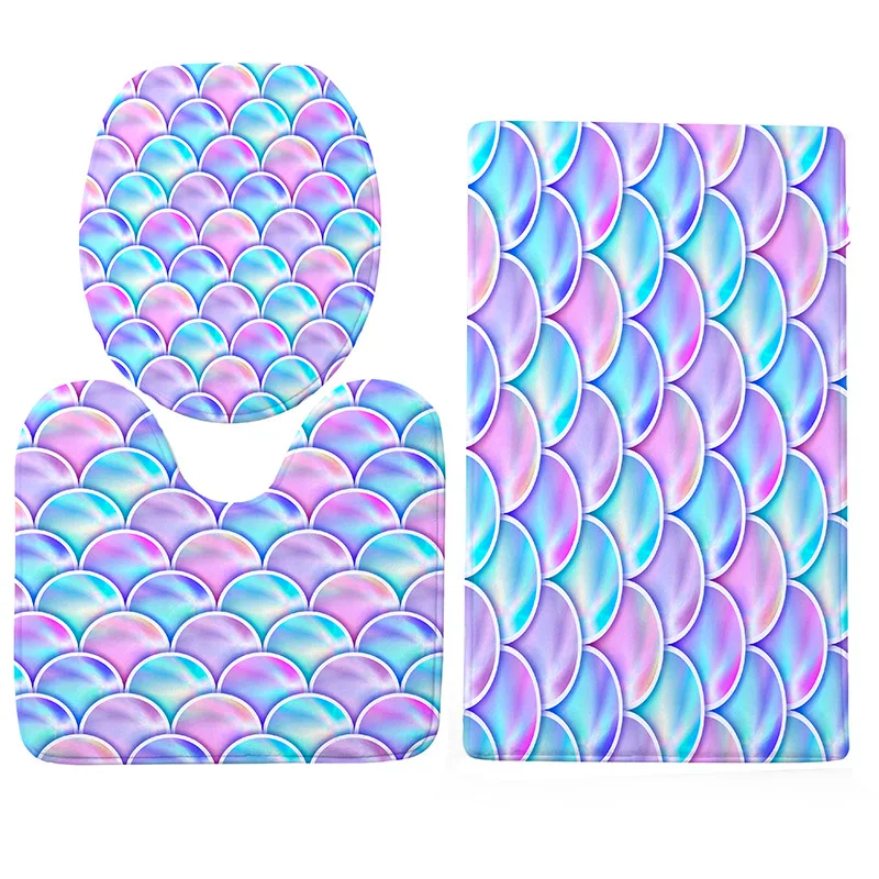 

Ocean Wave Printing WC Toilet Seat Three-piece Bathroom Anti-skid Absorbent Carpet Set Carpet Cover Toilet Cover