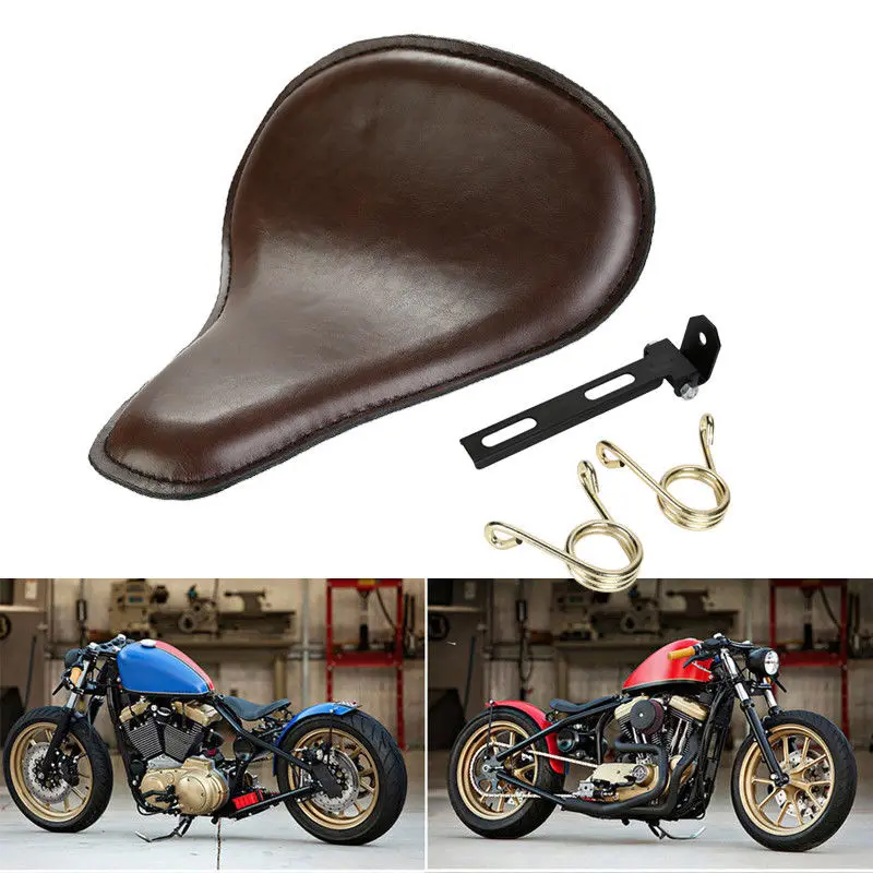 

Чехол для сидений соло из коричневой кожи для Harley Sportster Bobber Chopper Honda Yamaha Kawasaki Suzuki + комплект крепления с пружинным кронштейном 3 дюйма