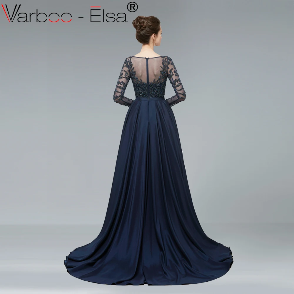 VARBOO_ELSA 2018 Новое темно-синее белое вечернее платье трапециевидной формы с длинным