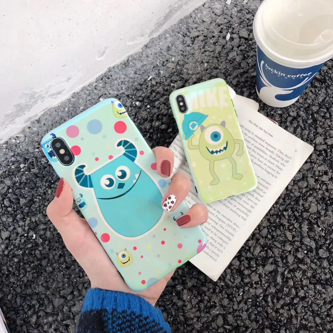 Cute Cartoon Blu-ray Big-eyed Monsters phone case cover for iphone 7 8 6 S 6s plus X XS MAX XR Mirror stand toy doll |