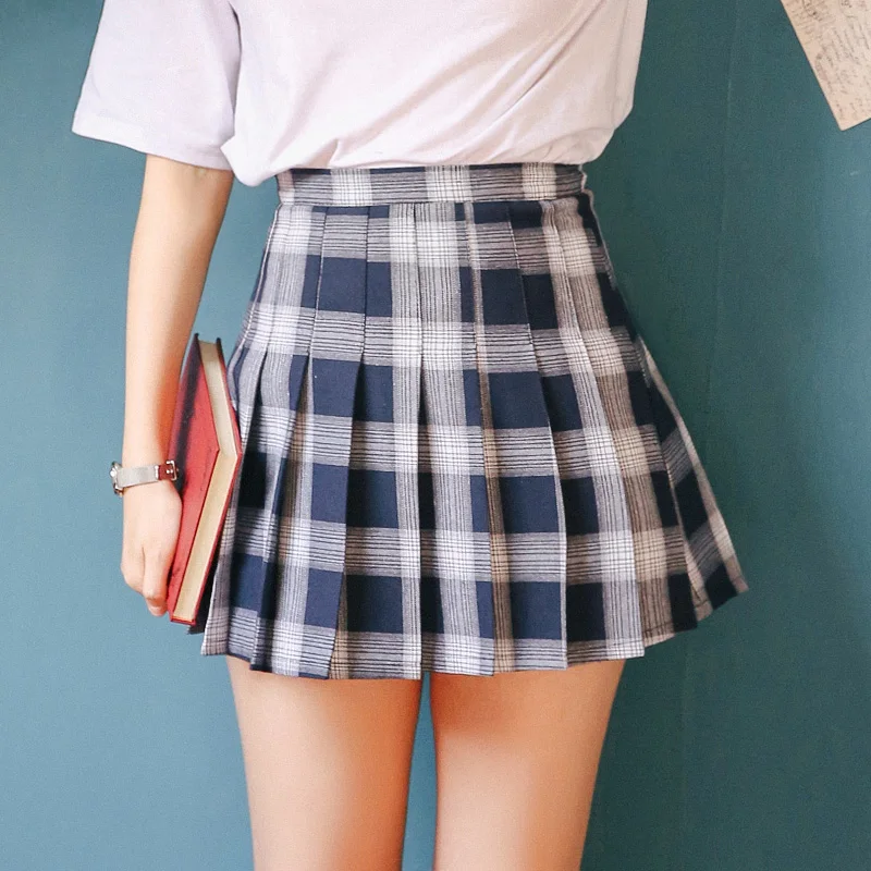 Для женщин юбки для Японии панк Kawaii Ulzzang Высокая талия повседневное клетчатая