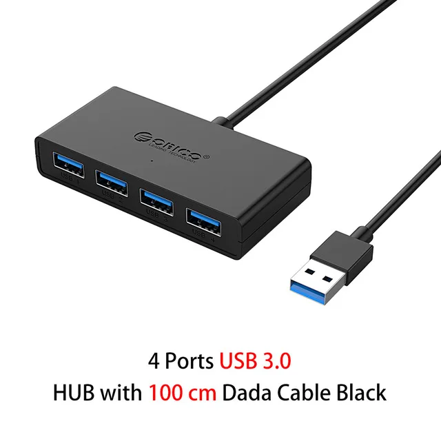 100 CM Black ORICO высокоскоростной 4 порта USB3.0 концентратор USB порт USB микро порт концентратор зарядный концентратор USB разветвитель для Apple Macbook Air ноутбук ПК планшет - Цвет: 100 CM Black