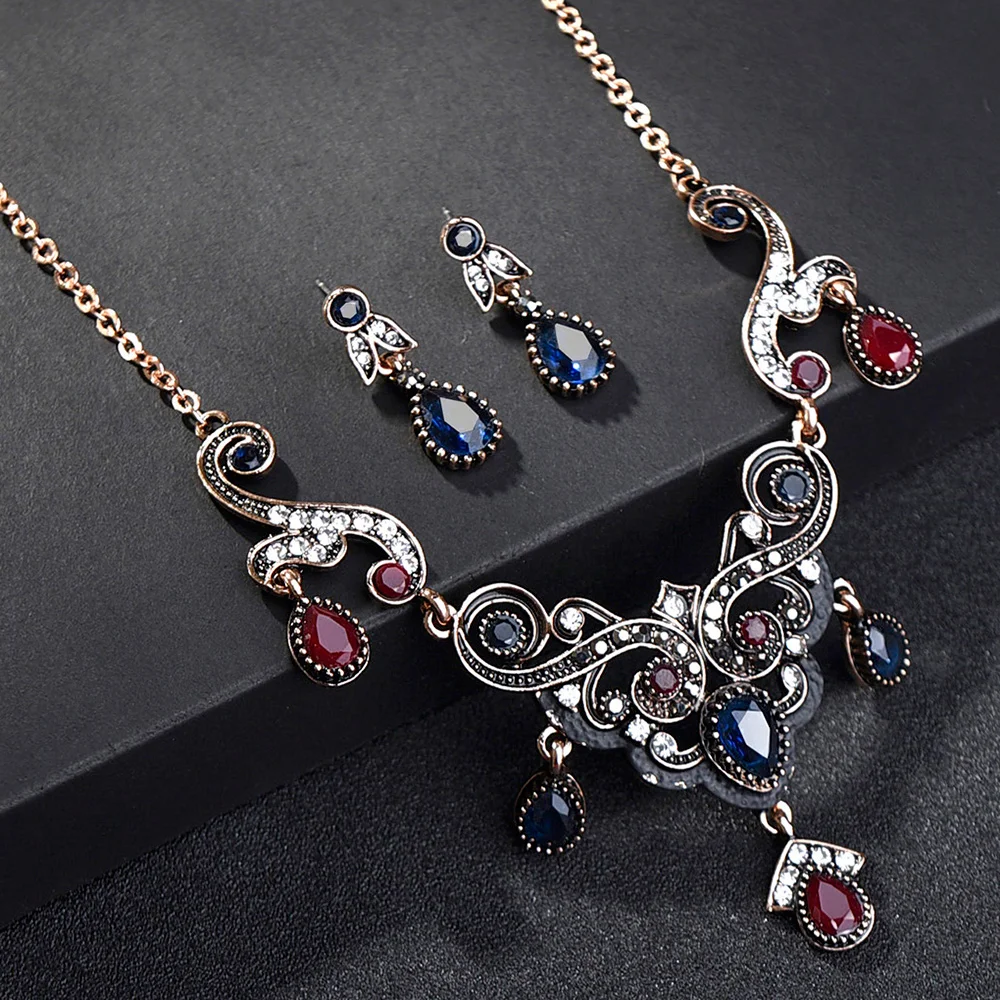 Роскошные Имитация Винтаж Синий Зеленый Ювелирные наборы для женщин Свадебная