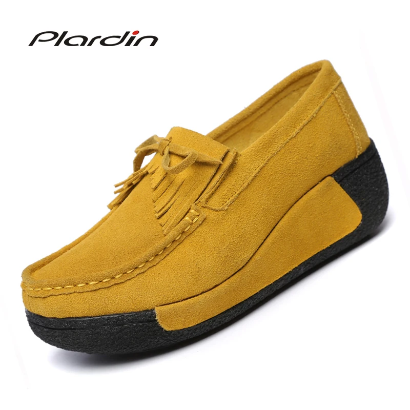 Plardin/Женская обувь на плоской подошве платформе замшевая кожаная бахрома