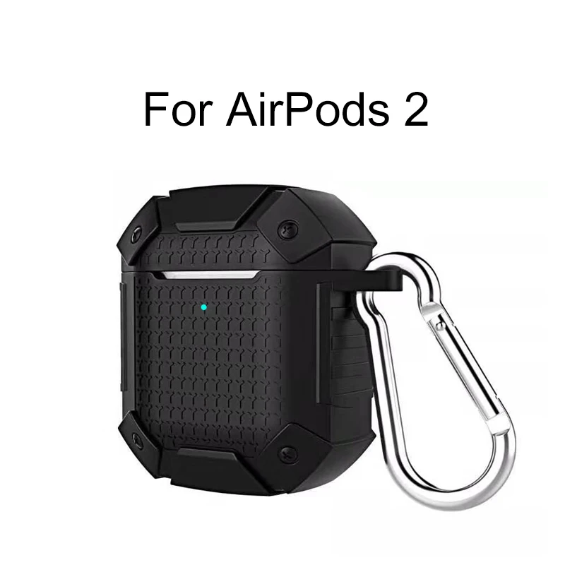Black for AirPods 2 Для AirPods зарядный чехол водонепроницаемый защитный Ударопрочный силиконовый чехол спортивный дизайн с жестким рукавом и брелоком - Цвет: Black for AirPods 2