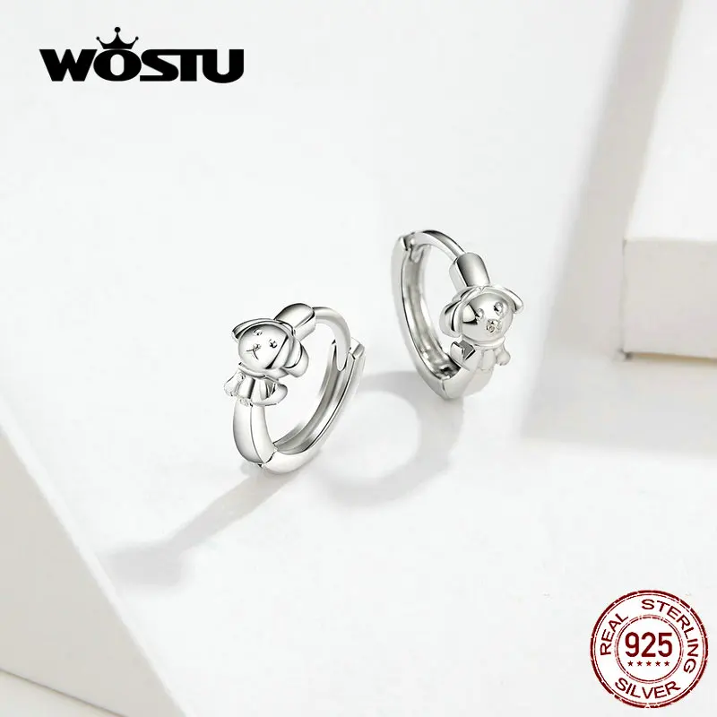 Серьги кольца WOSTU Puppy Dog 100% стерлингового серебра 925 пробы маленькие женские