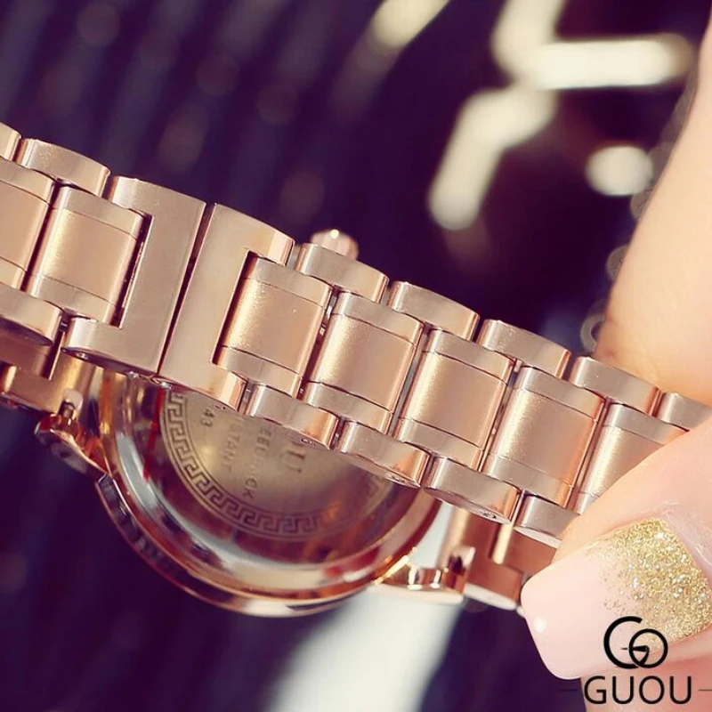 

Fashion Rose Gold Women's Watches GUOU Brand Luxury Crystal Wrist Watch Women Watches Clock Saat Relogio Feminino Reloj Mujer
