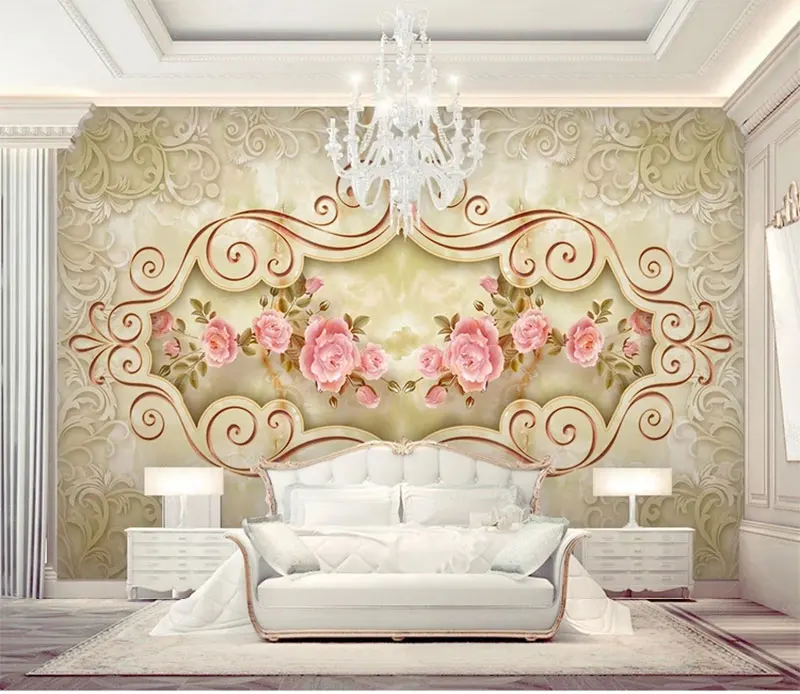 Custom Any Size Mural Wallpaper Mountain European Pattern Embossed flowers TV Backdrop Bedroom Photo Wall Paper 3D | Обустройство