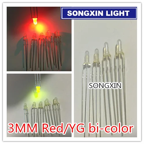 10pcs LED 3mm Round Diffused Red & Green two Color Common Anode Diode Light Emitting RED/YELLOW GREEN R-YG Bi-color | Электронные