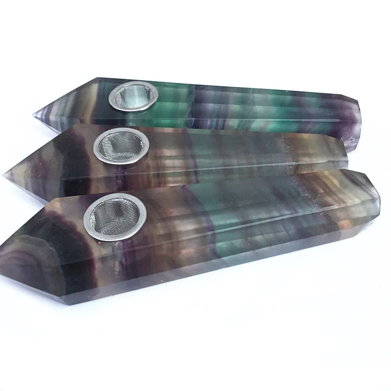 

High quality Natural striped fluorite smoking pipe Crystal Tobacco Pipe