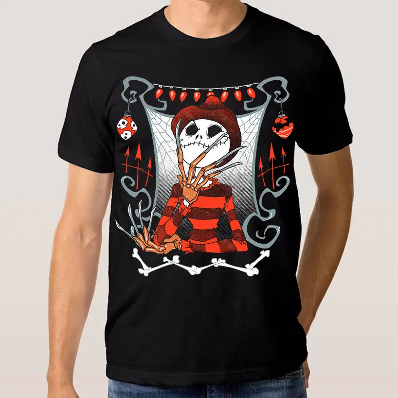 Freddy Krueger Jack Skellington комбинированная футболка Мужская всех размеров с круглым