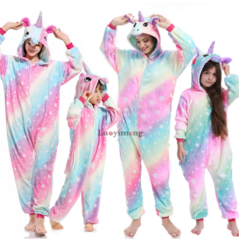 Зимняя Пижама с единорогом для взрослых комбинезон женщин героями мультфильмов
