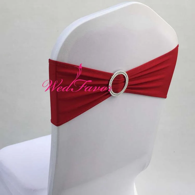 Dark Red Burgundy WedFavor 100 шт Коралловая лайкра стрейч на стул галстуки-бабочки эластичная Подвязка из спандекса для стула ленты с пластиковой круглой пряжкой для свадьбы - Цвет: Dark Red Burgundy