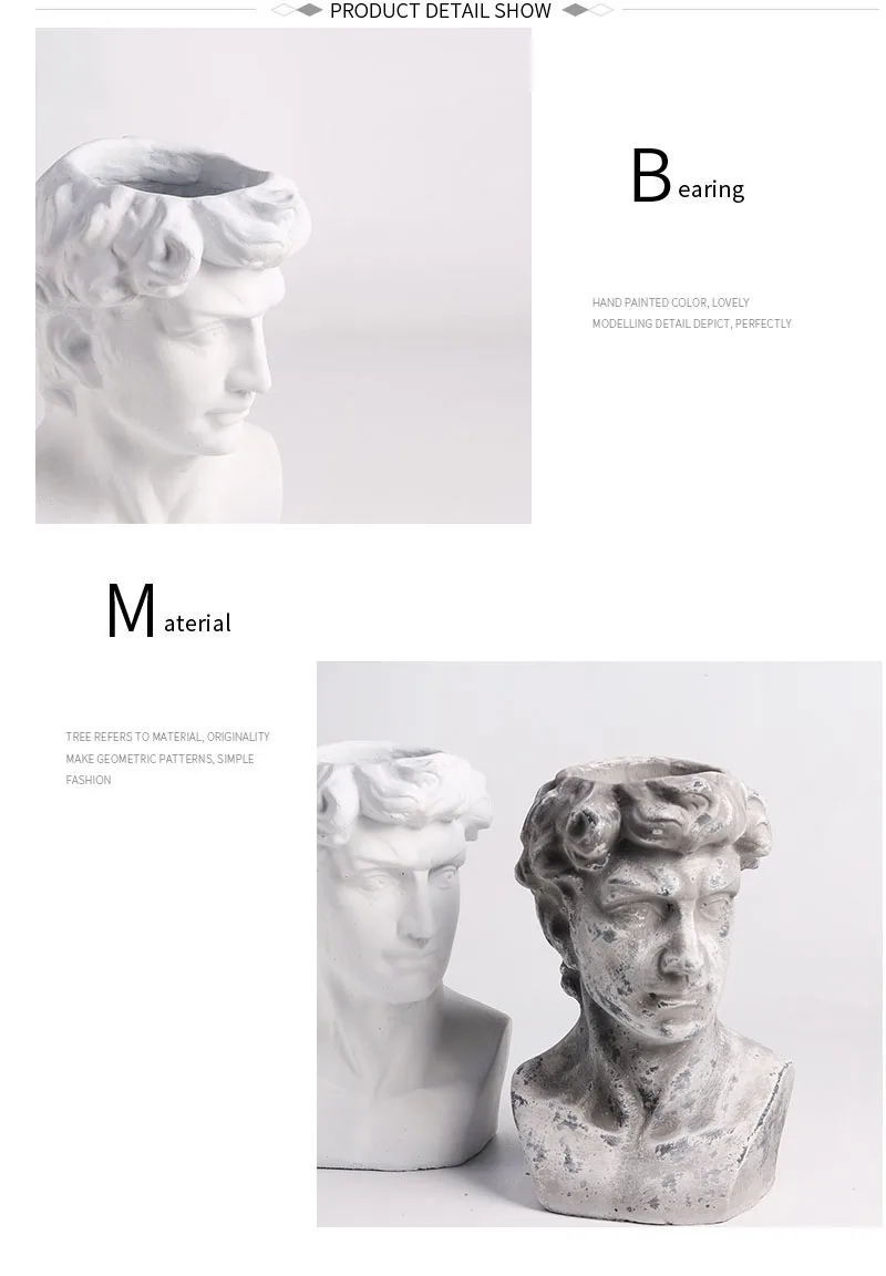 

Garden David Head Statue Yard Balcony Vase Figurines Home Furnishing Decor European White Black Characters David Flower Pot