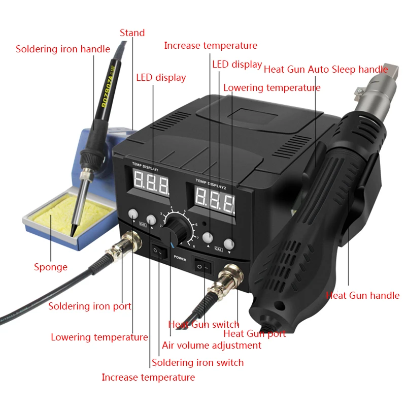 8586D SMD BGA паяльная станция для распайки цифровой 2 в 1 горячего воздуха Тепловая