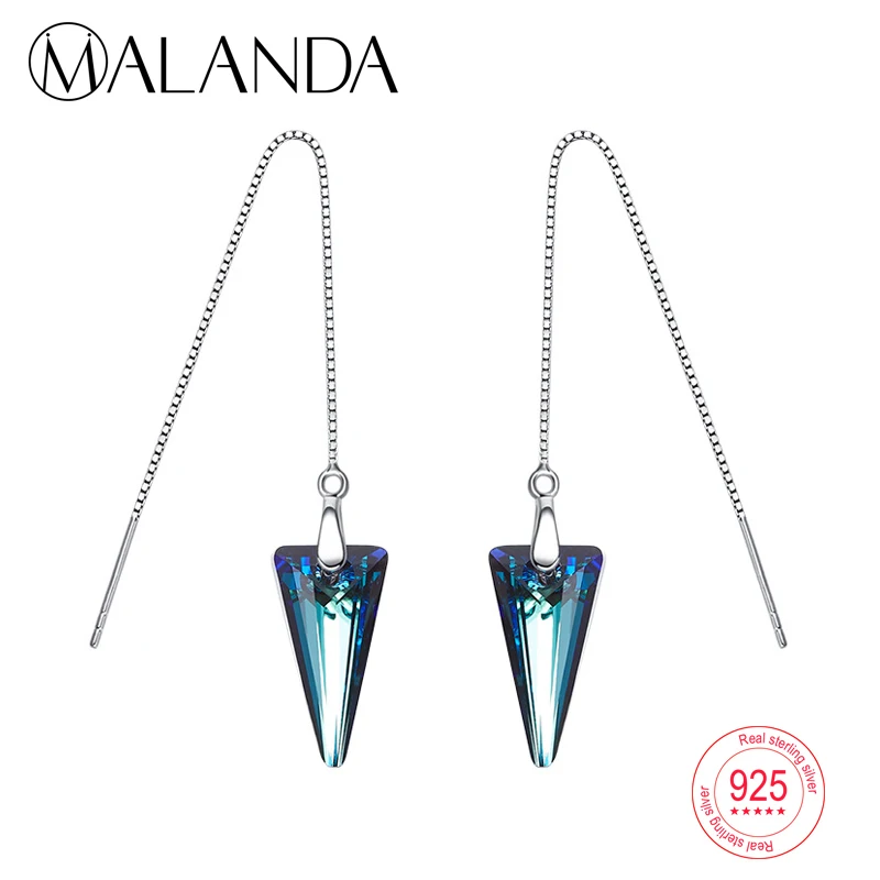 Malanda 925 серебро Серьги Спайк кулон кристалл от Swarovski длинные цепи пирсинг Для