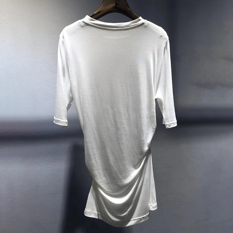 TWOTWINSTYLE летняя Корейская однотонная женская футболка с круглым вырезом и коротким рукавом, тонкие топы с рюшами, женская модная одежда, новинка