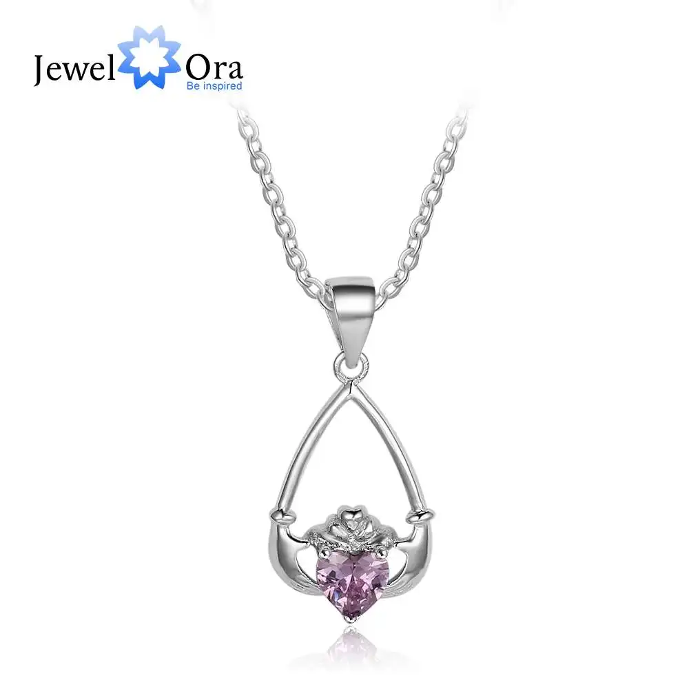 

Hand Holding Heart Personalized 12 Birthstone Pendant Necklace 925 Sterling Silver Jewelry Gifts For Her (JewelOra NE101918)