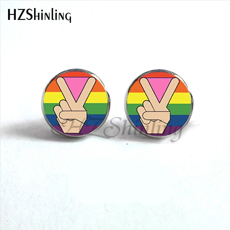 Серьги гвоздики NES 0049 Bi Pride гипоаллергенные серьги ювелирные изделия стеклянные с