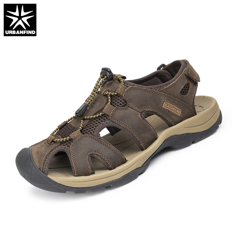 Мужские сандалии из натуральной кожи модные летние шлепанцы дышащие мужские