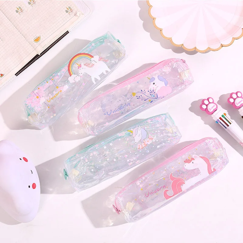 Милый чехол карандаш с единорогом вместительный для карандашей Kawaii прозрачный