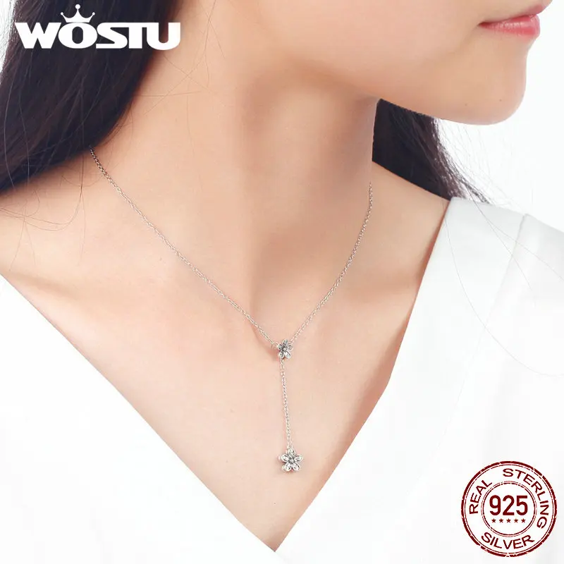 WOSTU, Новое поступление, настоящее 925 пробы, серебро, Маргаритка, любовь, подвеска, ожерелья для женщин, роскошный бренд, ювелирное изделие, подарок для влюбленных CRN019