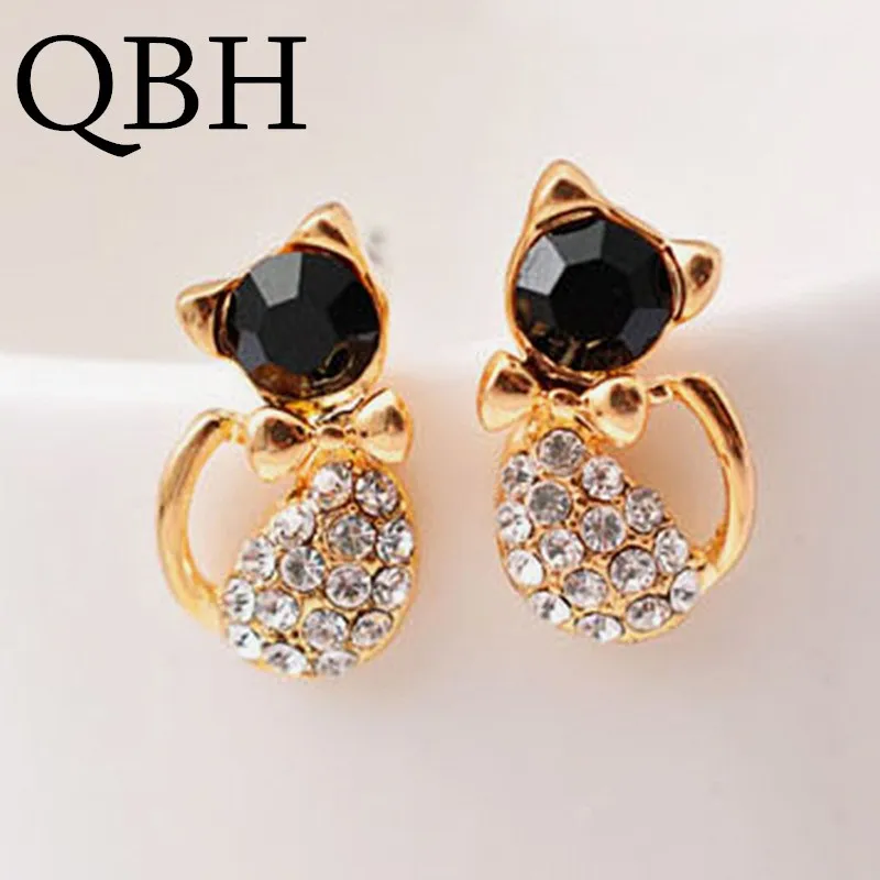 Женские серьги гвоздики в виде котенка с кристаллами|cat stud earrings|fashion earringsstud earrings |