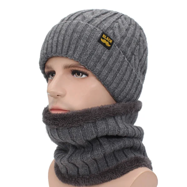 gray set AETRUE зимняя шапка, шарф зимняя шапочки Мужская шапка бини для мужчин и женщин бренд Gorras теплые шапки шерсть Мужская черная трикотажная шапка - Цвет: gray set