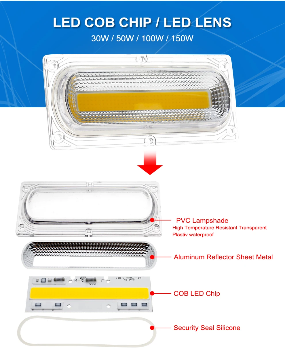 Светодиодный COB чип лампа AC 220 В 30 Вт 50 Вт 100 Вт 150 Вт Smart IC/светодиодный объектив для DIY светодиодный прожектор COB лампы