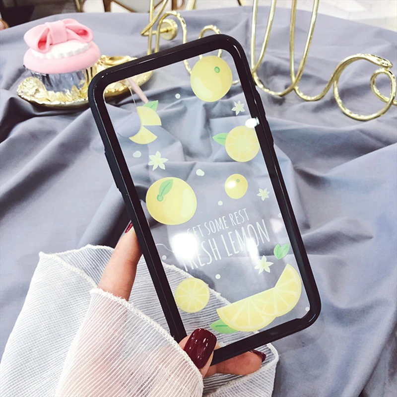 WMZSUCC Watermelon Lemon Anti-Scratch Tempered Glass Phone Case For iPhone X Back Cover for 8/ 6S 7 Plus |