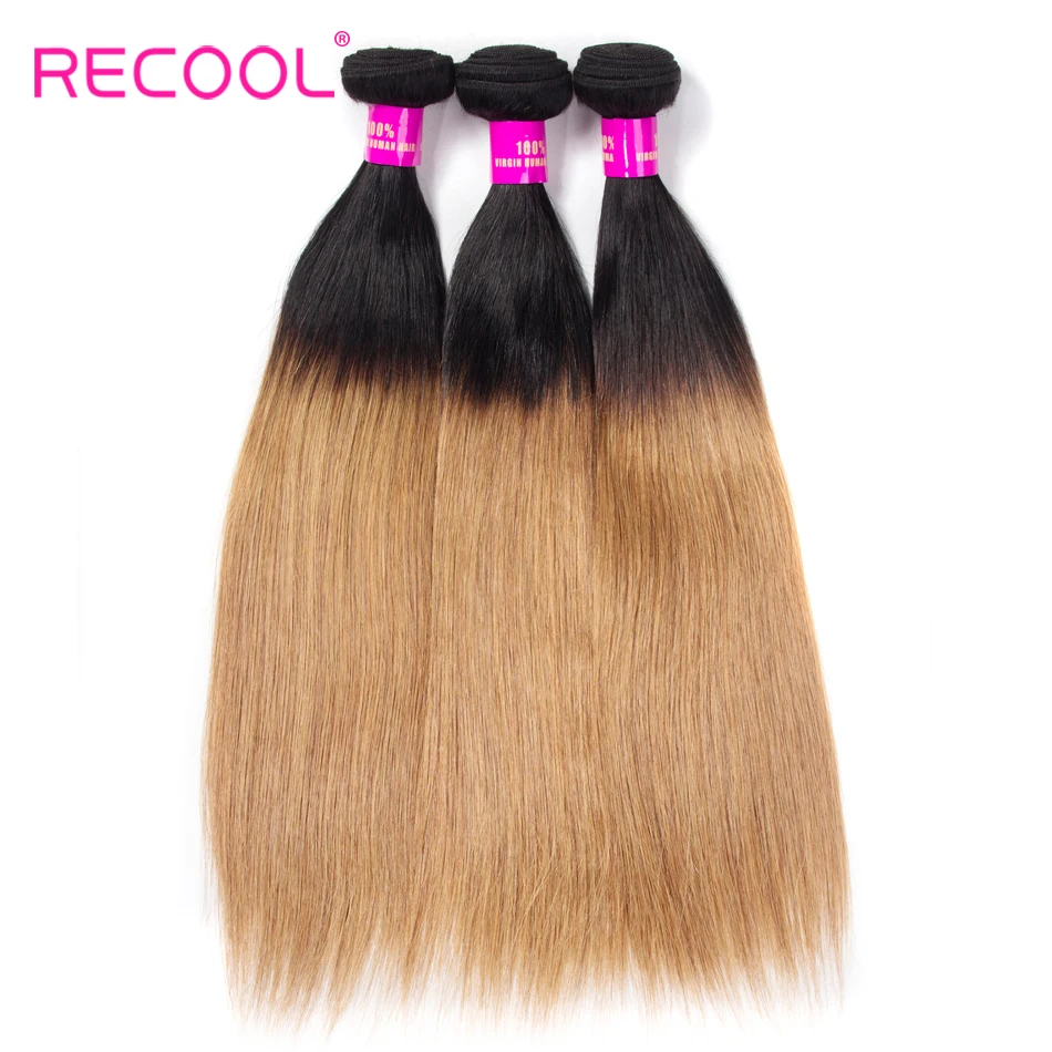 Recool волосы бразильские Weave Связки 1B 27 покраска методом Омбре пучки волос Remy