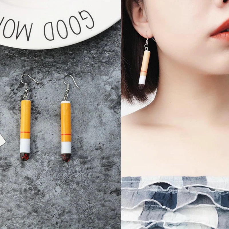 Креативные серьги-пугвицы в виде сигареты для женщин винтажные забавные модные