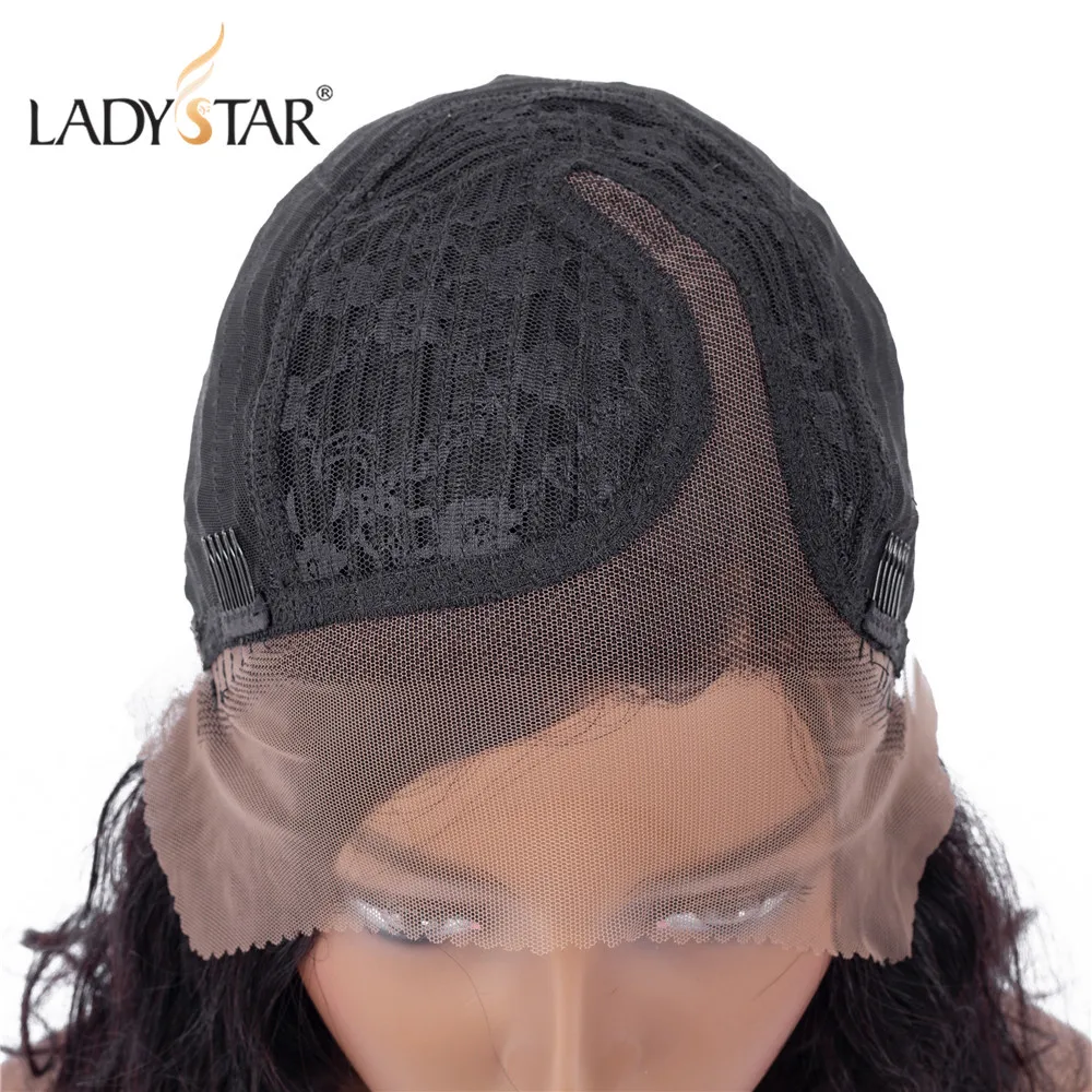 LADYSTAR Т-образные кружевные человеческие волосы парики для черных женщин Remy бразильские волосы волнистые короткий парик-Боб