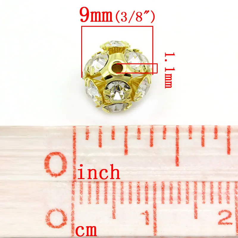 8Seasons New DIY Fashion Ornate Filigree Balls Beads Gold Color Pave Clear Rhinestone Jewelry Gifts Accessories 9x8mm 5PCs | Украшения и