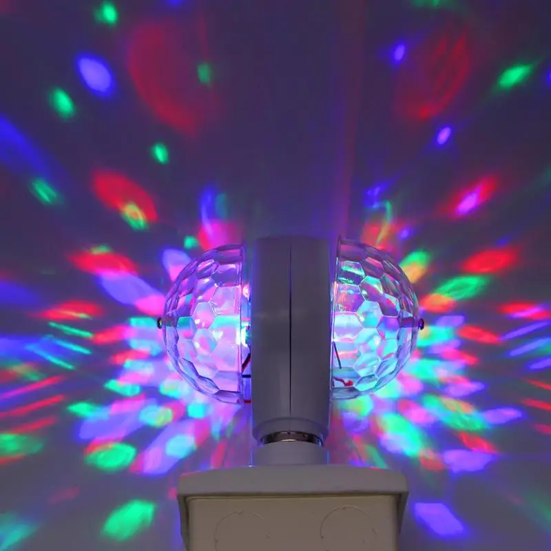 E27 3W Double-headed Colorful Auto Rotating RGB LED Bulb Stage Light Magic Ball Disco Lamp for Party Wedding