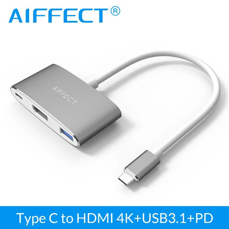 AIFFECT 4K HD Type C USB3.1 к HDMI 3 в 1 концентратор USB PD зарядный порт Алюминиевый адаптер для нового Macbook 12 &quotи Dell XPS