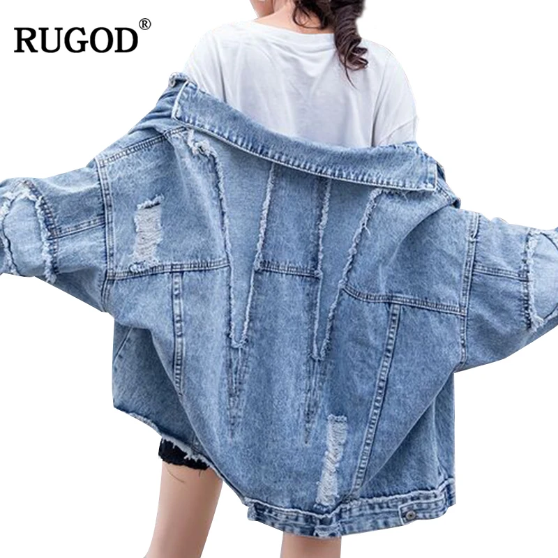 Женская ВИНТАЖНАЯ ДЖИНСОВАЯ КУРТКА RUGOD Повседневная Свободная джинсовая куртка