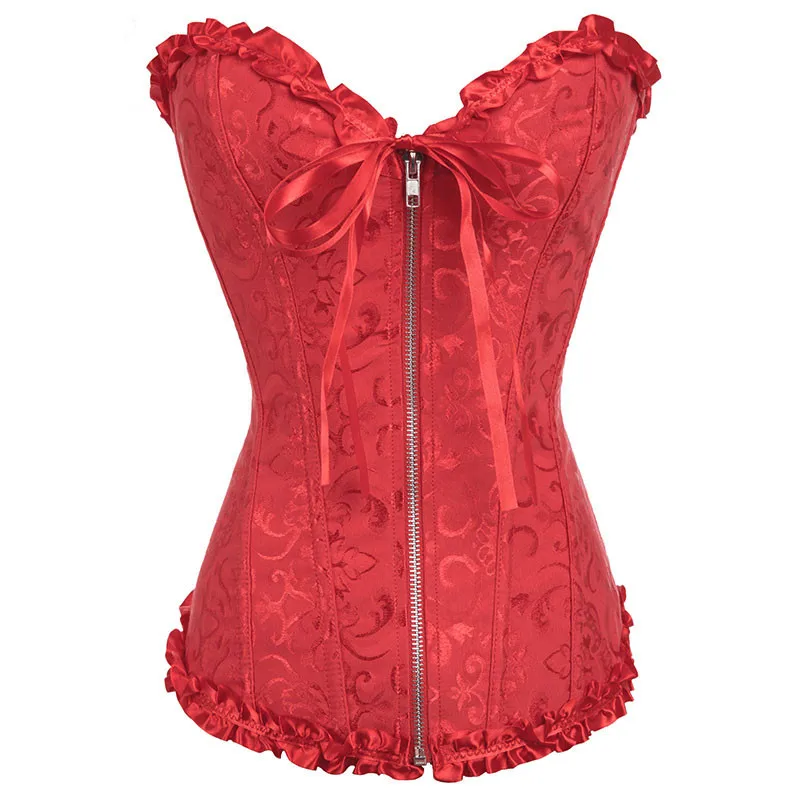 

Sexy Women Lace Up Corset Top Corselet Zip Waist Trainer Bustier Overbust Corsets Slimming Clothing Plus Size S-6XL