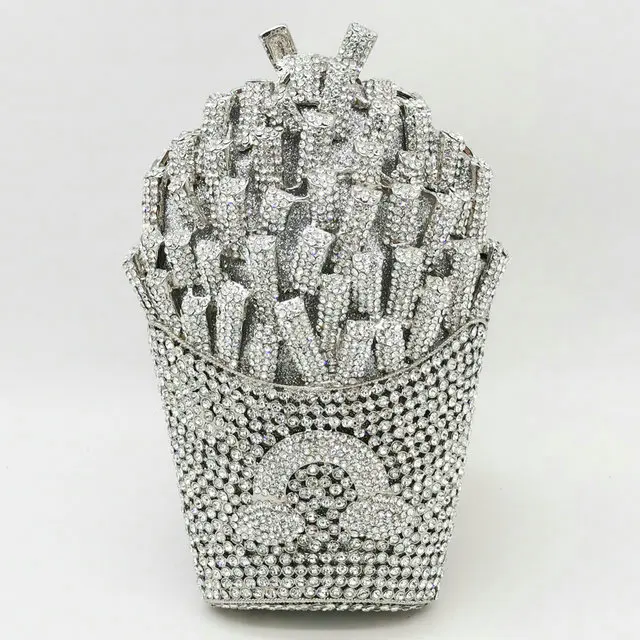 Серебристый Бутик De FGG картофель фри чипсы Радуга клатч Minaudiere сумка для женщин Кристалл вечерняя сумочка Алмаз свадебная сумочка свадебный кошелек - Цвет: Серебристый