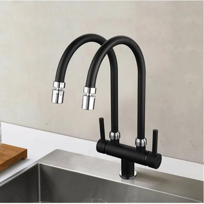 

Kitchen Faucet Chrome Sink Faucet Brass Swivel White and Chrome Dual Handle Kitchen Faucet double Use Kitchen Sink Faucet