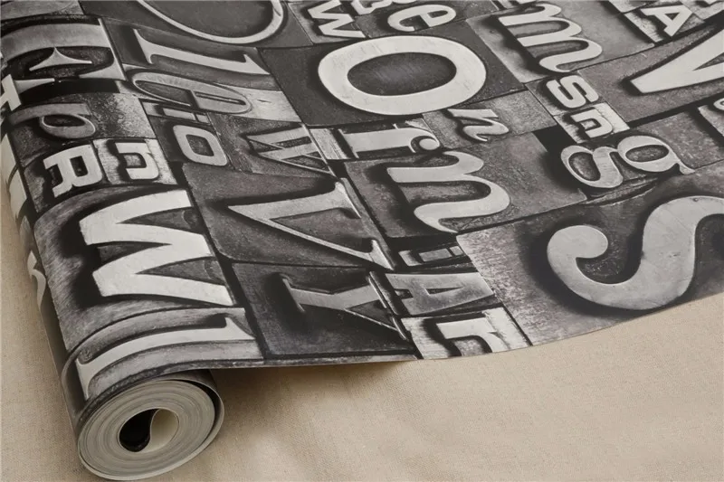 

Vintage Wallpapers Roll 3D Embossed English Letter 10M PVC Vinyl Photo Wallpaper KTV Bar Cafe Restaurant Backdrop Wall Decor