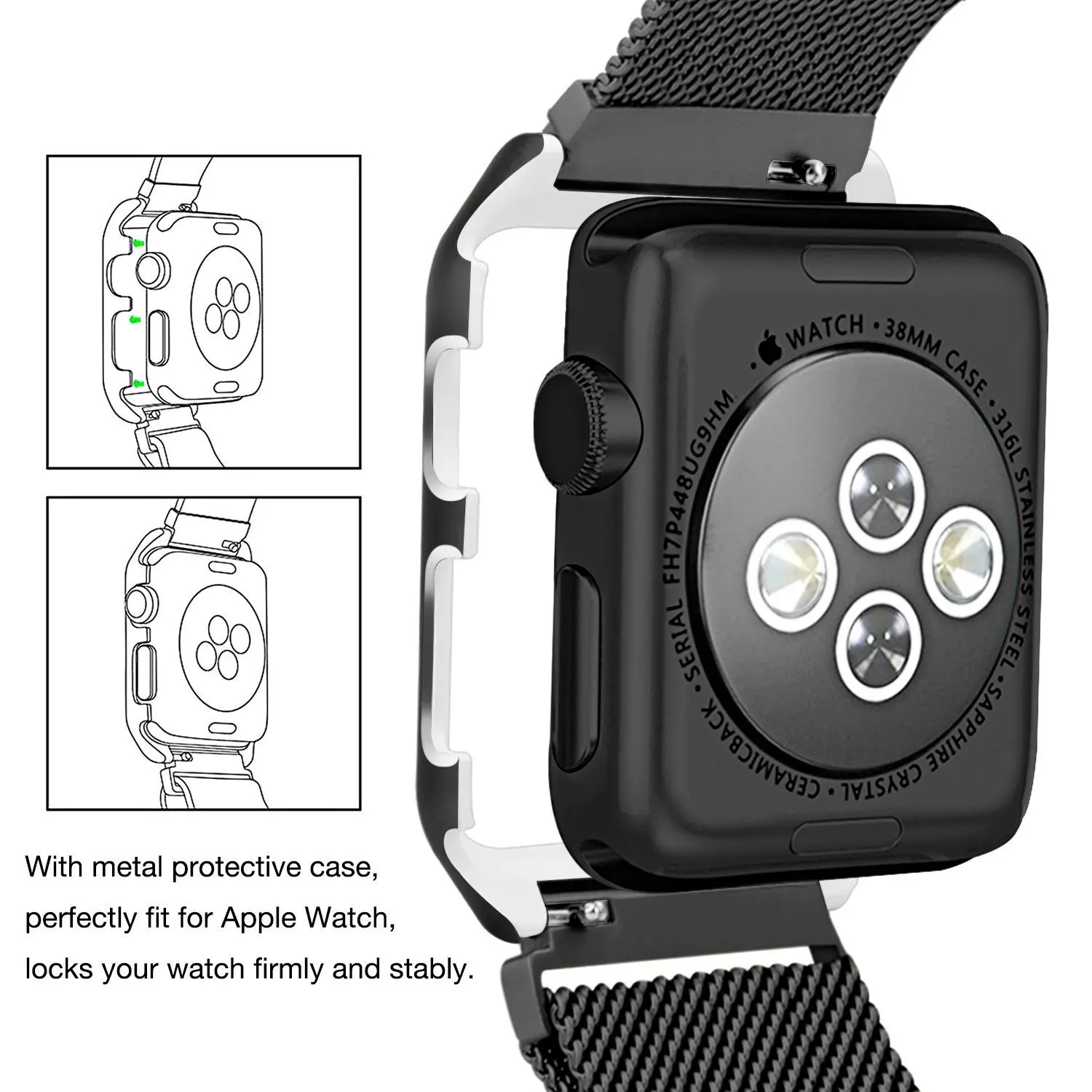 Миланский Браслет ремешок+ Защитный чехол для apple watch 4 44/40 мм для женщин/мужские часы, аксессуары для наручных часов iwatch серии, версия 1, 2, 3, ремешок 42/38 мм