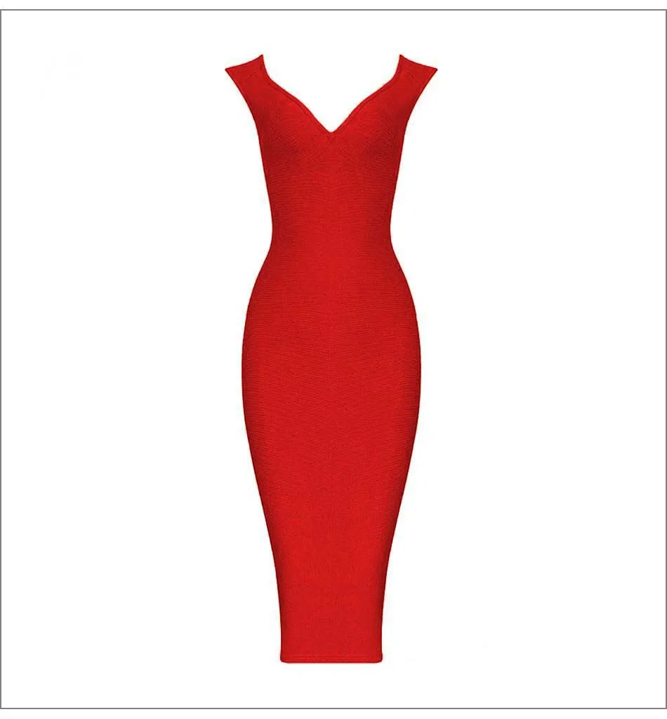 Новое Бандажное платье, женское летнее облегающее платье с глубоким v-образным вырезом, сексуальное оранжевое Бандажное платье миди из вискозы