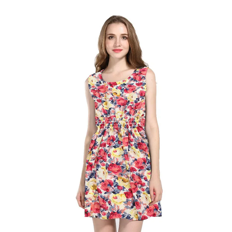 2016 Европа и Америка Весна Повседневное Для женщин платье без рукавов с круглым