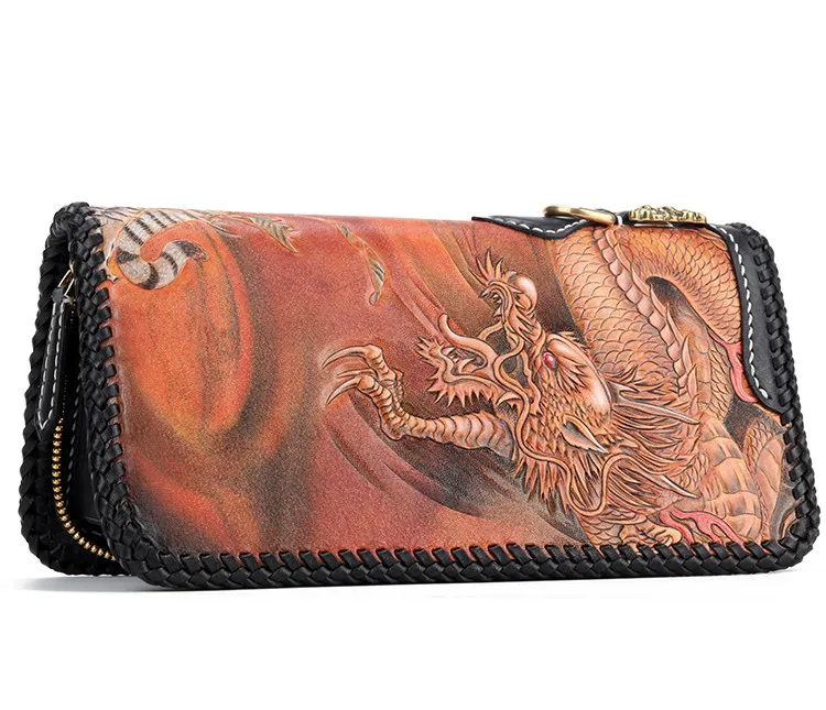 Master Works, кошельки из натуральной кожи, мужские кошельки с рисунком дракона, тигра, длинный клатч, кожаный бумажник, держатель для карт - Цвет: 1
